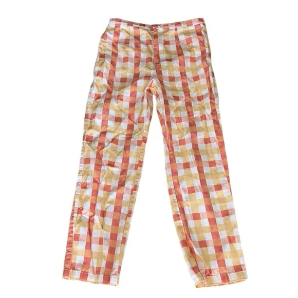 Free People She’s All That Orange Yellow Picnic Gingham Checker Crop Pants - 8 - Picture 6 of 15